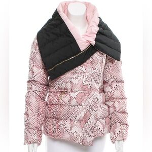 Roberto Cavalli Pink Snake-Print Quilted Puffer with Hood